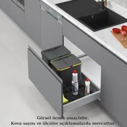 60cm Çekmece İçi Taşınabilir Sepetli Manuel Çöp Kovası 12+2 Lt Antrasit (S-2533-A) - 1