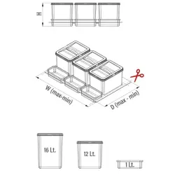 60cm Çekmece İçi Taşınabilir Sepetli Manuel Çöp Kovası 12+2 Lt Antrasit (S-2533-A) - 3