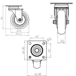 Hts Döner Tablalı Gri Tekerlek 75mm (120-02-75-03) - 4