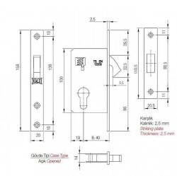 Kale Silindirli Sürme Kapı Gömme Kilidi 201/40 (Geniş Tip) - 2