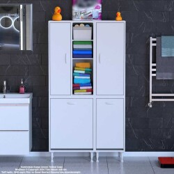 Modilayn Alaçatı 4 Kapaklı Kirli Çamaşır Bölmeli Banyo Dolabı - 1