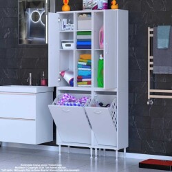 Modilayn Alaçatı 4 Kapaklı Kirli Çamaşır Bölmeli Banyo Dolabı - 3