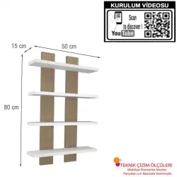 Modilayn Nergiz 4 lü Duvar Rafı Ceviz Beyaz Renk Kitaplık Raf (ARD610) - 4