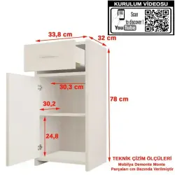 Modilayn Slim Tek Kapak Tek Çekmece Beyaz Dolap Komidin (ARD130) - 3