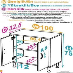 ModilaynSÖKE100cm2Kapaklı2GözRafÇokAmaçlıBanyo,MutfakDolabıBeyaz(103-B2K_1R_B_100) - 4