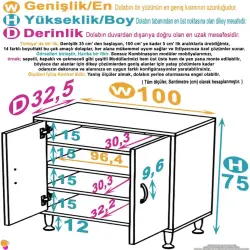 ModilaynSÖKE100cm2Kapaklı4GözRafÇokAmaçlıBanyo,MutfakDolabıBeyaz(103-B2K_3R_B_100) - 4