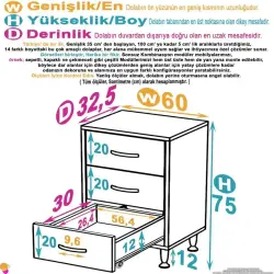 ModilaynSÖKE3'lü60cmÇekmeceÇokAmaçlıBanyo,MutfakDolabı(103-B3Ç_B_60) - 4