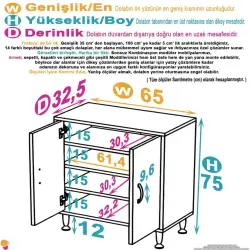 ModilaynSÖKE65cm2Kapaklı4GözRafÇokAmaçlıBanyo,MutfakDolabı(103-B2K_3R_B_65) - 4