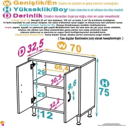 ModilaynSÖKE70cm2Kapaklı2GözRafÇokAmaçlıBanyo,MutfakDolabı(103-B2K_1R_B_70) - 4