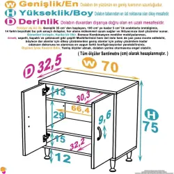 ModilaynSÖKE70cm2Kapaklı3GözRafDolapÇokAmaçlıBanyo,MutfakDolabı(103-B2K_2R_B_70) - 4