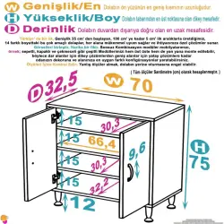 ModilaynSÖKE70cm2Kapaklı4GözRafÇokAmaçlıBanyo,MutfakDolabı(103-B2K_3R_B_70) - 4