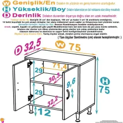 ModilaynSÖKE75cm2Kapaklı2GözRafÇokAmaçlıBanyo,MutfakDolabıBeyaz(103-B2K_1R_B_75) - 4