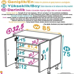 ModilaynSÖKE85cm2Kapaklı4GözRafÇokAmaçlıBanyo,MutfakDolabıBeyaz(103-B2K_3R_B_85) - 4