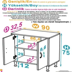 ModilaynSÖKE90cm2Kapaklı2GözRafÇokAmaçlıBanyo,MutfakDolabıBeyaz(103-B2K_1R_B_90) - 4