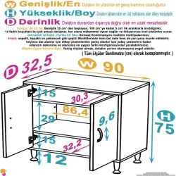 ModilaynSÖKE90cm2Kapaklı3GözRafÇokAmaçlıBanyo,MutfakDolabıBeyaz(103-B2K_2R_B_90) - 4