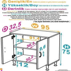 ModilaynSÖKE95cm2Kapaklı2GözRafÇokAmaçlıBanyo,MutfakDolabıBeyaz(103-B2K_1R_B_95) - 4