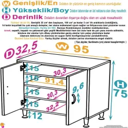 ModilaynSÖKE95cm2Kapaklı4GözRafÇokAmaçlıBanyo,MutfakDolabıBeyaz(103-B2K_3R_B_95) - 4