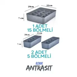 Orgaset 3'lü Dolap Çekmece Düzenleyici Antrasit Renk (SP-331) - 2