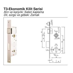 Özruh Wc-Banyo Kilidi 40mm Krom T3 Eko Kare 23mm Ayna (T3-E-40-WC) - 1