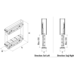 Starax 2478 Gizli Raylı Sol Şişelik Çift Açılım Frenli Ahşap Tablalı Antrasit Modül 15cm (S-2478-A) - 3