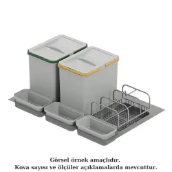 Starax 2554 80cm Çekmece İçi Taşınabilir Sepetli Manuel Çöp Kovası 32+3 Litre Gri 2 Kova Modül 80cm (S-2554-G) - 1