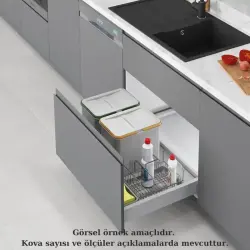 Starax 2554 80cm Çekmece İçi Taşınabilir Sepetli Manuel Çöp Kovası 32+3 Litre Gri 2 Kova Modül 80cm (S-2554-G) - 2