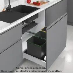 Starax 60cm Çekmece İçi Çöp Kovası 24+2 Litre Antrasit 2 Kova Modül 60cm (S-2535-A) - 2