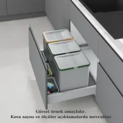 Starax 2551 80cm Çekmece İçi Manuel Çöp Kovası 36+3 Litre Gri 3 Kovalı (S-2551-G) - 1