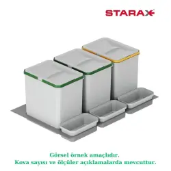 Starax 2551 80cm Çekmece İçi Manuel Çöp Kovası 36+3 Litre Gri 3 Kovalı (S-2551-G) - 2