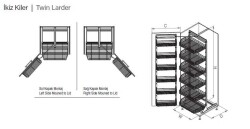 Starax Ahşap Tablalı İkiz Kiler 6 Sepetli Antrasit 60cm (S-1250-A) - 2