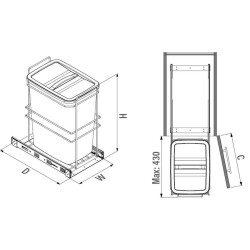 Starax 2590 Bağımsız Teleskopik Raylı Zemin Bağlantılı Çöp Kovası 35 Lt Frenli Antrasit 30cm (S-2590-A) - 2