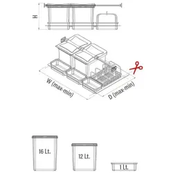 Starax 2557 80cm Çekmece İçi Taşınabilir Sepetli Otomatik Çöp Kovası 24+3 Lt Gri (S-2557-G) - 4