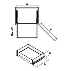 Starax Premium Bağımsız Çift Açılım Gizli Raylı Çekmece Antrasit Modül 45cm (S-2333-P-A) - 2