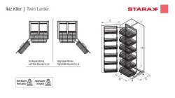 Starax Tel Tabanlı 6 Sepetli 45cm Raylı İkiz Kiler Sistemi (S-1229-C) - 2