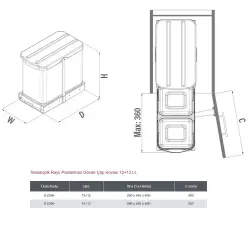 Starax Teleskopik Raylı Paslanmaz Gövde Çöp Kovası 12+12 Litre Gri (S-2396-G) - 3