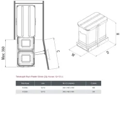 Starax Teleskopik Raylı Plastik Gövde Çöp Kovası 12+12 Litre Gri (S-2392-G) - 3