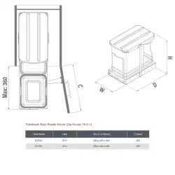 Starax Teleskopik Raylı Plastik Gövde Çöp Kovası Gri 16+1 Litre (S-2391-G) - 3