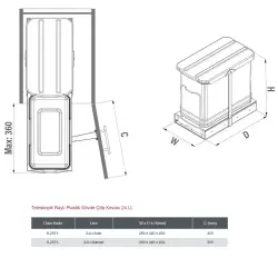 Starax Teleskopik Raylı Plastik Gövde Çöp Kovası Gri 24 Litre (S-2571-G) - 3