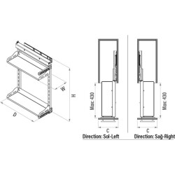 Starax Unique Slim Yandan Gizli Raylı Ünite Sağ 90 Derece Modül 30cm (S-2208-C) - 3