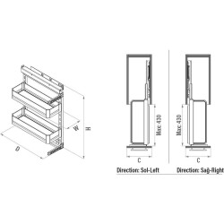 Starax Yandan Gizli Raylı Ünite 90 Derece Sağ Frenli Modül 25cm (S-2204-C) - 3