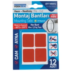 Vodaseal 12li Hazır Kesilmiş Montaj Bandı Şeffaf 25*30mm (78 3454) - 1