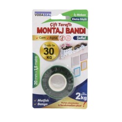 Vodaseal Çift Taraflı Montaj Bandı Şeffaf 20mm 1,5 Metre (78 0994) - 1